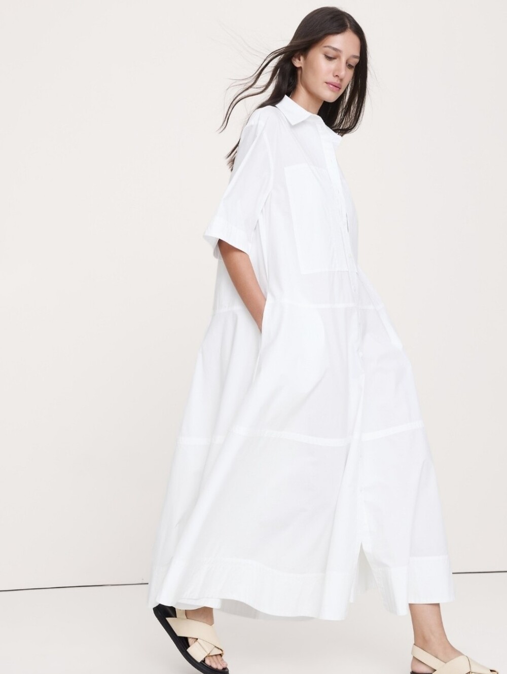 NWT Banana Republic White Cotton Poplin Trapeze Maxi Shirt Dress Size M